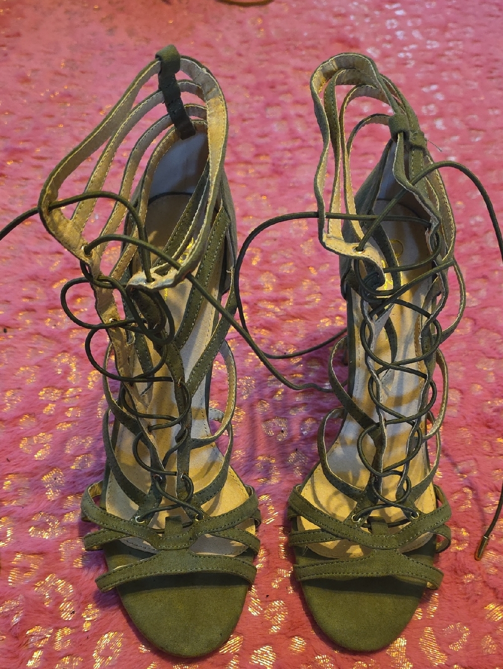 Olive Lace-Up Gladiator Heeled Sandals - Women's